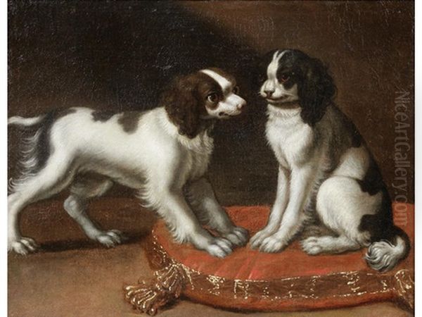 Two Spaniels On A Cushion - view 1