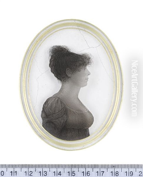 A Lady Wearing Empire-style Dress, Her Hair Upswept (+ A Gentleman Wearing Coat With Velvet Collar, Waistcoat, Frilled Chemise And Stock; 2 Works) - view 1