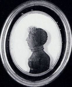 Mrs Thomas Grant, Wearing Dress With Ribbon Waistband, Her Lace Bonnet Adorned With Floral Spray