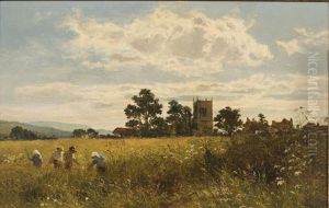 Figures In A Meadow, Church Tower Beyond