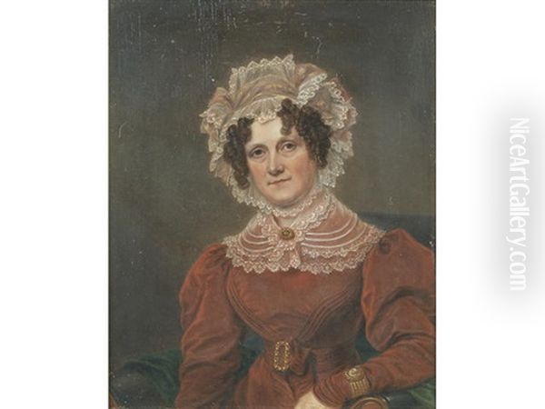 A Pair Of Miniatures Portraying A Gentleman And His Wife, Both Seated: The Former, Wearing Black Coat And Waistcoat, White Frilled Chemise, Stock And Cravat; The Latter, Wearing Red Dress - view 1