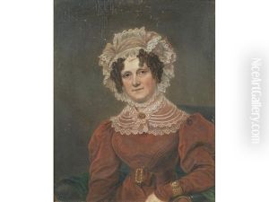 A Pair Of Miniatures Portraying A Gentleman And His Wife, Both Seated: The Former, Wearing Black Coat And Waistcoat, White Frilled Chemise, Stock And Cravat; The Latter, Wearing Red Dress