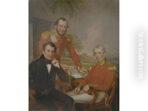 Triple Portrait Of Colonel Sir James Jackson, Major George Lee, And Major General Brice Wakeford Lee - view 1