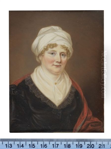 Elizabeth Foulkes Nee Fortescue (b. 1762)), Wearing Black Dress With Lace Trim, Her White Fill-in Fastened With A Gold Brooch Pin - view 1