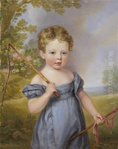Henry Hyde Pennell (1823-1828), Standing Before A Landscape, Wearing A Blue Smock Dress With Embroidered Detail And Puffed Sleeves Henry Hyde Pennell (1823-1828), Standing Before A Landscape, Wearing A Blue Smock Dress With Embroidered Detail And Puffed Sleeves