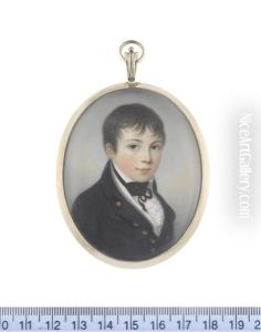 A Young Midshipman, Wearing Dark Blue Coat, White Waistcoat, Chemise And Frilled Cravat, Black Stock And Ribbon Necktie