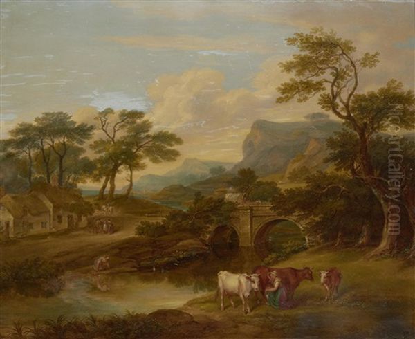 Rustics By An Overshot Mill (+ Milkmaid By A Stream; Pair) - view 1