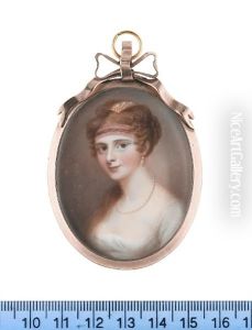 Mrs Charlotte Trevanion, Wearing White Dress, Pearl Necklace, Pearl Pendent Earrings, Her Hair Upswept And Parted, The Back Plaited, Tied In A Knot With A Section Left Long In Front Of Her Shoulder