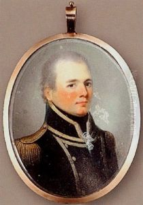 A Naval Officer, With Short Powdered Hair, Wearing Blue Uniform With Gold Trim, Epaulettes And Buttons, Black Stock And White Gauze Cravat