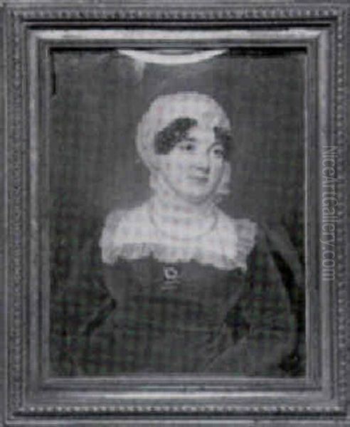 Portrait Of A Lady In Red Velvet Dress Trimmed With Lace, A Ruby Brooch Pinned To Her Dress - view 1