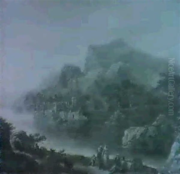 An Italianate Landscape With Figures Beside A Lake In The Foreground - view 1