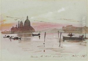 Venice: Santa Maria Del Salute, Seen From The Riva Degli Schiavoni, Sunset by Edward Lear