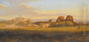 A View Of The Roman Campagna, A Villa And Aqueduct In The Distance by Edward Lear