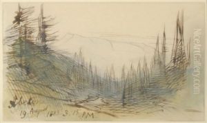 Abetons - A View Of Mountains Through Trees by Edward Lear