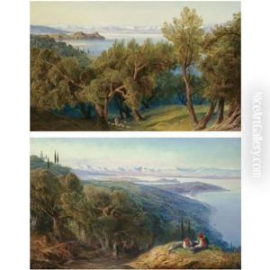 Corfu From The Village Of Ascension (+ Corfu From Gastouri; Pair) by Edward Lear