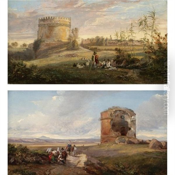 The Tomb Of Cecilia Metella On The Via Appia, Rome (+ The Tor Di Schiavi On The Via Labicana, Rome; Pair) - view 1