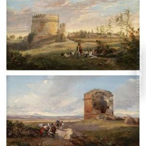 The Tomb Of Cecilia Metella On The Via Appia, Rome (+ The Tor Di Schiavi On The Via Labicana, Rome; Pair) by Edward Lear
