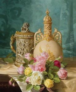 German Stein, Royal Worcester Vase And Roses by Edward Chalmers Leavitt