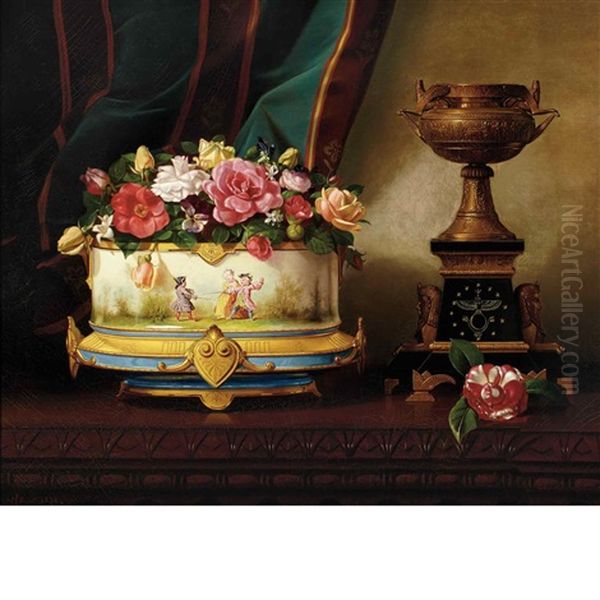 Still Life Of Flowers In A Cachepot by Edward Chalmers Leavitt