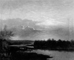 Sunset, Cows Watering by Edward Chalmers Leavitt