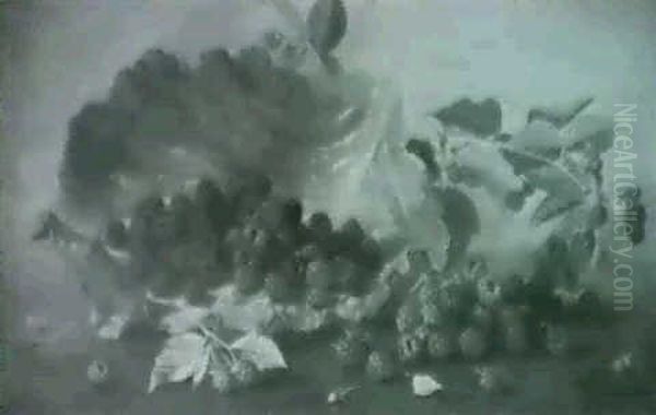 Still Life With Raspberries And Leaf - view 1