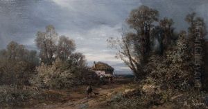 Promeneurs Sur La Route De Franchard A Barbizon by Gabriel Hippolyte Lebas