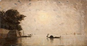 Vue Nocturne Du Mole Et De Santa Maria Della Salute (+ 3 Others; 4 Works) by Charles Lebayle