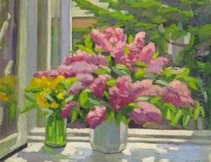 Blumenvase Am Fenster by Mikhael Varfolomeevich Leblan