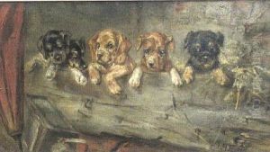 Five Puppies In A Stable Trough