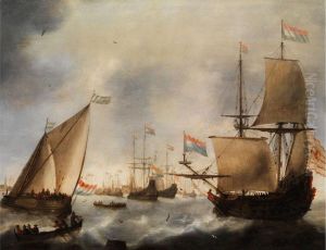 Segelschiffe Im Hafen Vonamsterdam by Jacob Adriaensz. Bellevois