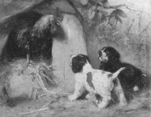 Hahn Mit Zwei Kleinen Hunden Hahn Mit Zwei Kleinen Hunden