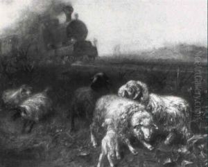 Weidende Schafe Am Bahndamm by Max Ludwig Lebling
