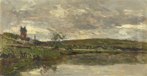 Les Bords De La Seine A Vetheuil, Temps Couvert by Albert Lebourg