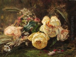 Jetee De Roses Blanches Et De Fleurs Des Champs by Victor Leclaire