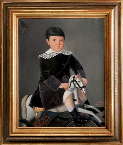 Jeune Garcon Sur Un Cheval De Bois - view 1