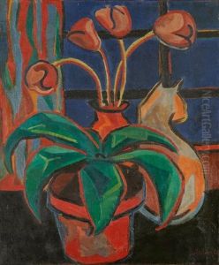 Composition Au Chat Et Aux Tulipes by Victor Leclercq