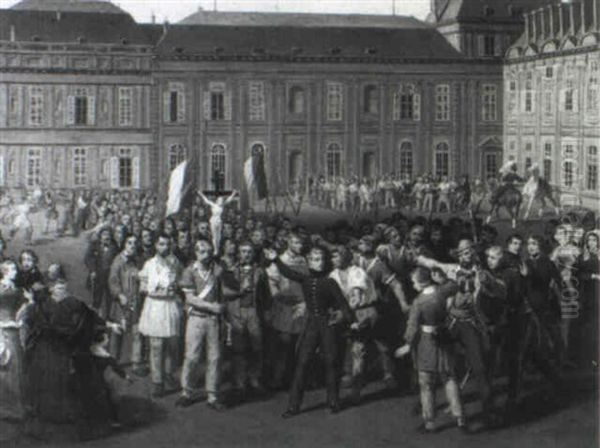 Students From The Ecole Polytechnique With The Crucifix Rescued From The Chapel In The Tuileries Palace At The Time - view 1