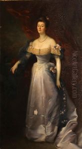 A Portrait Of Lady Bateman, Full-length, Standing By A Balustrade