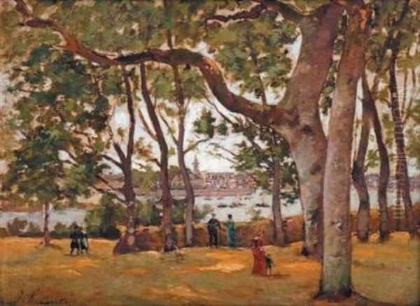 Bretagne, Promeneurs A Beg Meil Dans La Baie De Concarneau - view 1