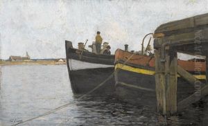 Bretonische Hafenpartie Mit Fischerbooten by Paul Lecomte