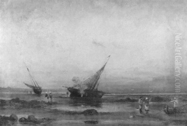 Strandlandschaft Mit Fischern Und Booten Bei Dammerung - view 1