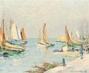 Sailing Boats In The Harbour, Possibly Concarneau by Paul Emile Lecomte