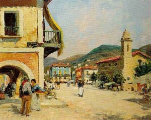 Jour De Marche Au Village Espagnol by Paul Emile Lecomte