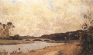 Promeneurs Au Bord De La Riviere by Paul Emile Lecomte