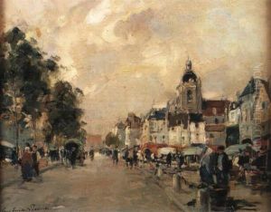 Scene De Marche En Bretagne by Paul Emile Lecomte