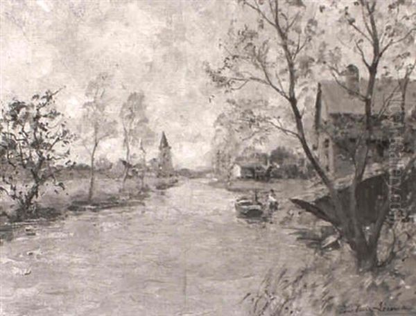 Autome Paysage Avec Riviere Et Bateau - view 1