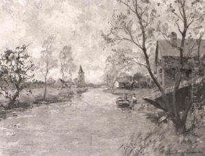 Autome Paysage Avec Riviere Et Bateau