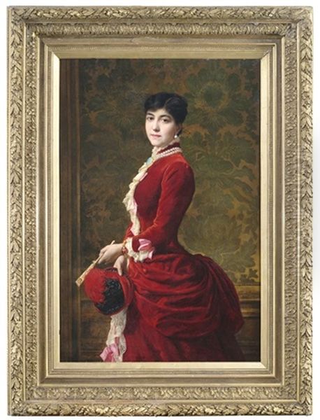 Reprasentationsportrait Einer Eleganten Dame Als Kniestuck, Das Gesicht Dem Betrachter In Dreiviertelansicht Zugewandt - view 1