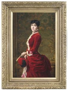 Reprasentationsportrait Einer Eleganten Dame Als Kniestuck, Das Gesicht Dem Betrachter In Dreiviertelansicht Zugewandt by Emile Charles Hippolyte Lecomte-Vernet