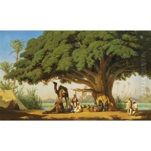 Travelling Artists Sketching An Arab Encampment, Cairo by Emile Charles Hippolyte Lecomte-Vernet